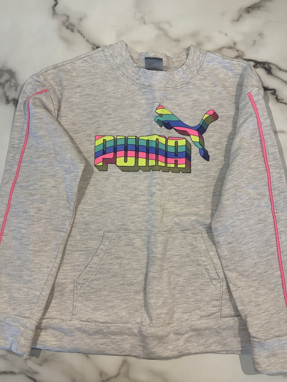 Puma Grey Kids Sweatshirt with Neon Rainbow Logo